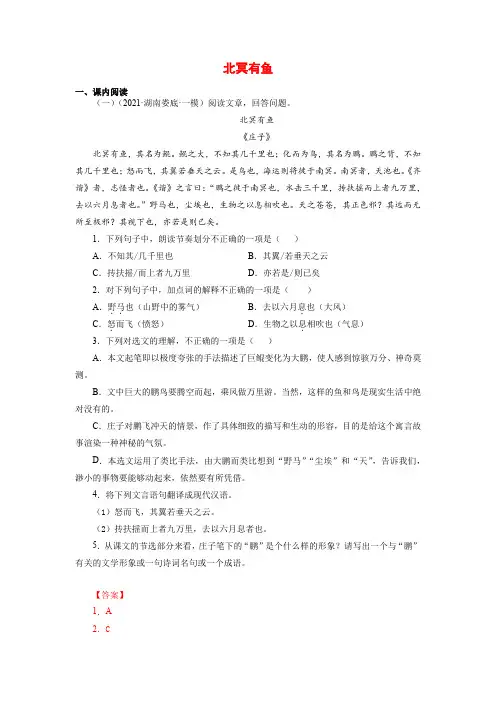文言文一课多练：北冥有鱼(解析版)