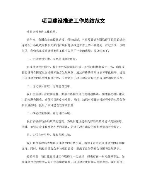 项目建设推进工作总结范文