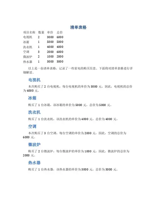 清单表格_精品文档