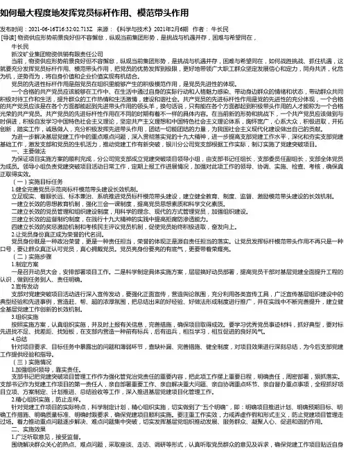 如何最大程度地发挥党员标杆作用、模范带头作用