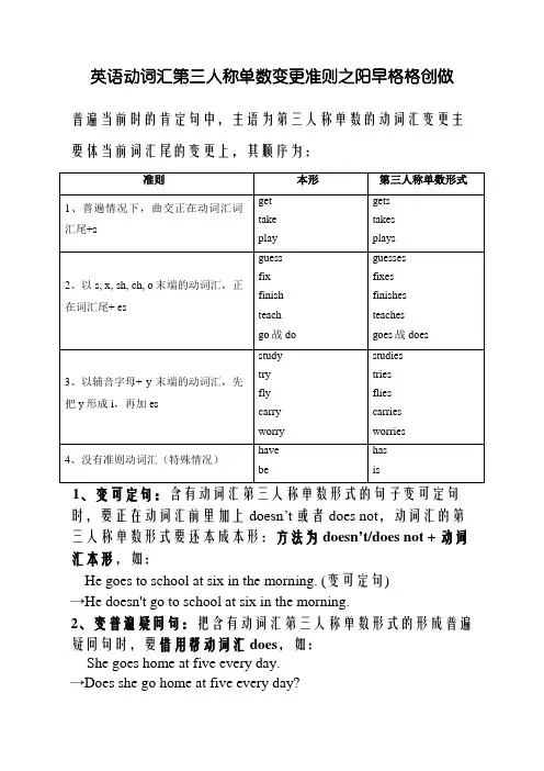 英语动词《第三人称单数形式》的变化规则