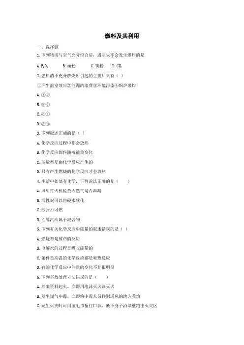 2020届九年级中考化学一轮复习：燃料及利用
