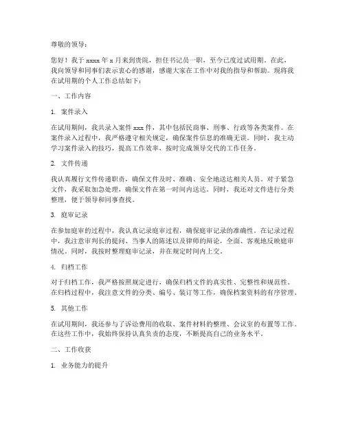 书记员试用期个人工作总结简短