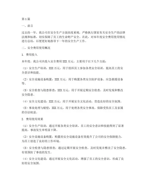 安全费用使用年度总结(3篇)