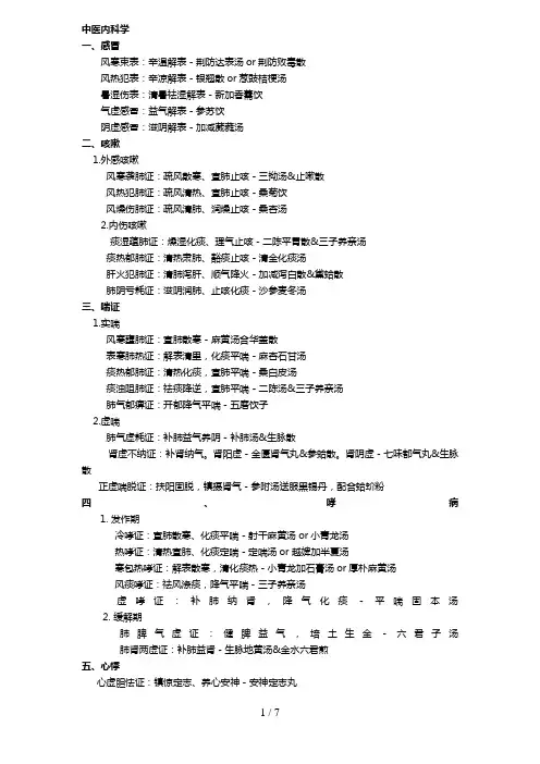 中医内科学重点疾病辩证论治
