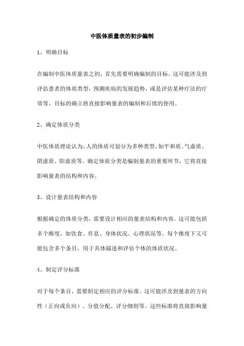 中医体质量表的初步编制