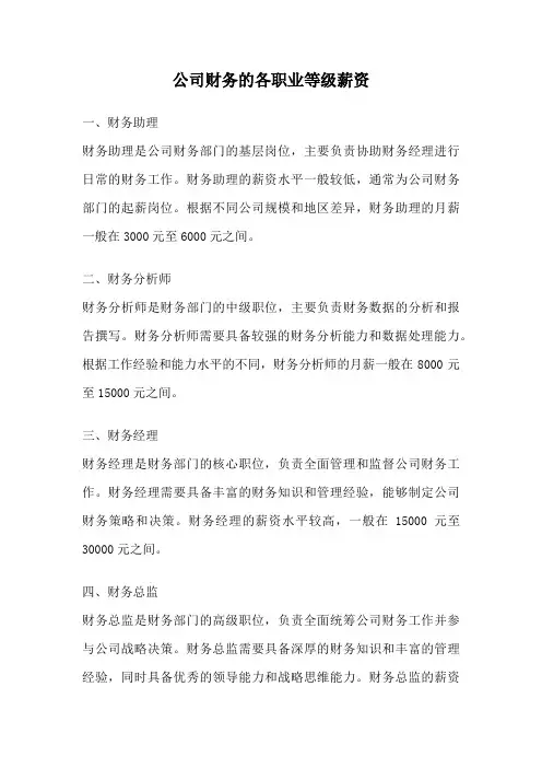 公司财务的各职业等级薪资