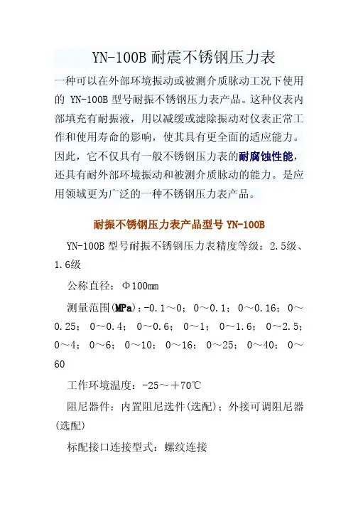 YN-100B耐震不锈钢压力表