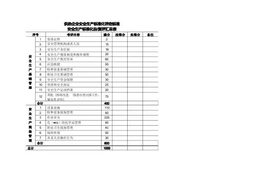 供热企业安全生产标准化评定标准