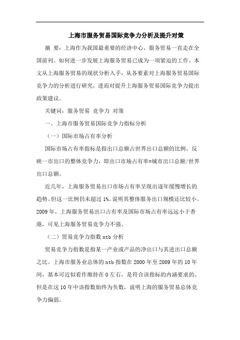 上海市服务贸易国际竞争力提升论文