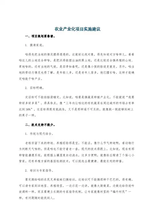 农业产业化项目实施建议