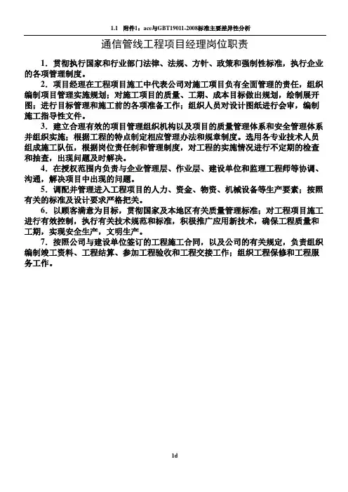 通信管线工程各岗位职责及管理制度