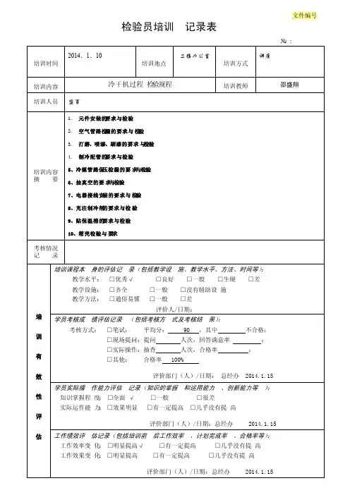 检验员培训记录表