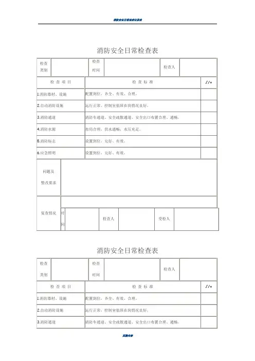 消防安全日常检查表96981