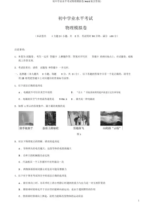 初中学业水平考试物理模拟卷(word版含答案)