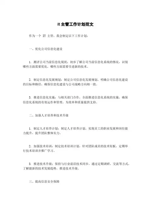 it主管工作计划范文