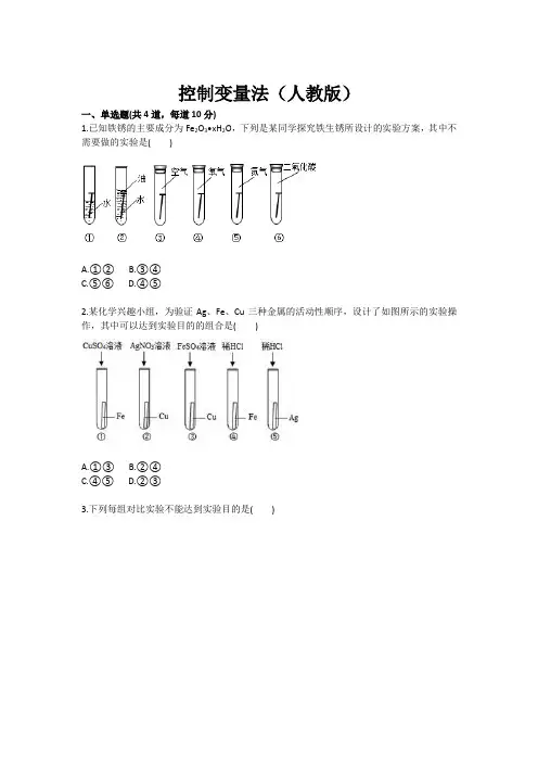 化学：控制变量法(人教版) (九年级训练考试卷)