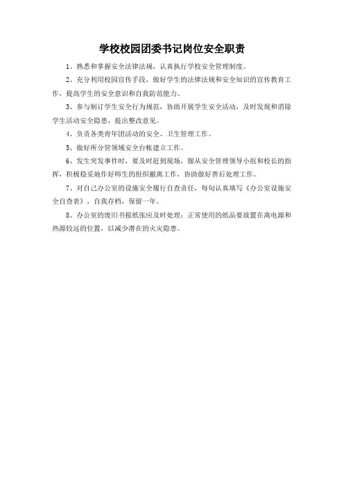 学校校园团委书记岗位安全职责