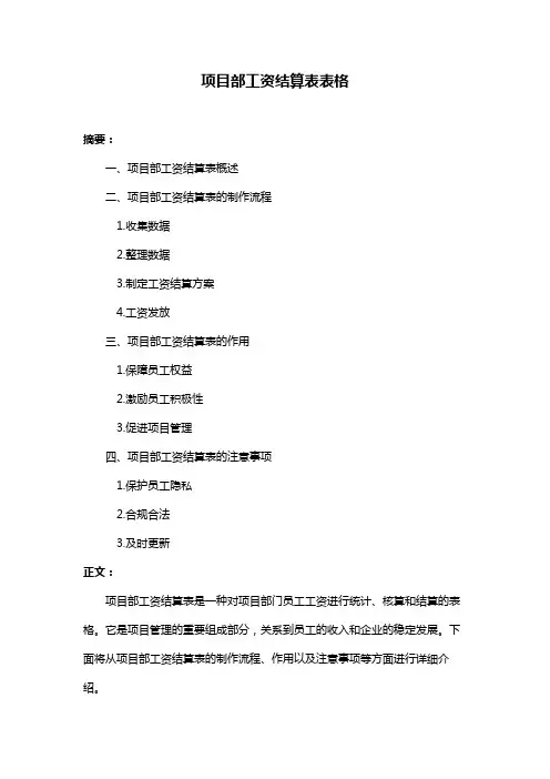 项目部工资结算表表格