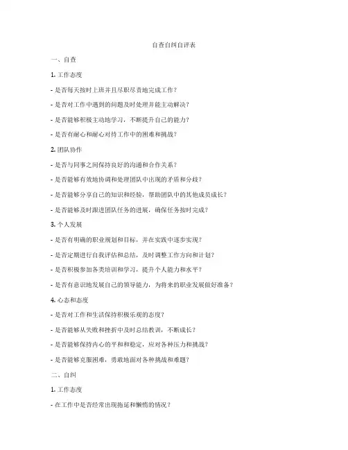 自查自纠自评表