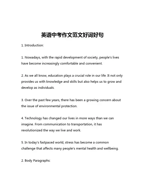 英语中考作文范文好词好句