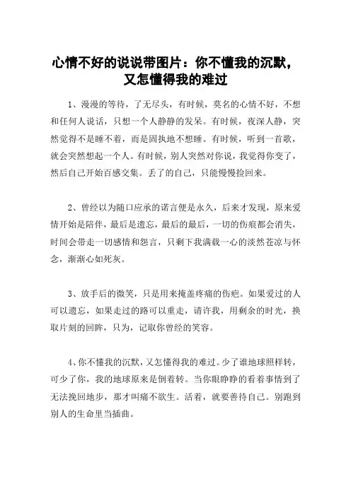 心情不好的说说带图片：你不懂我的沉默,又怎懂得我的难过