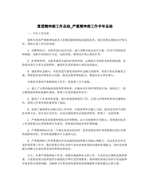 重型精神病工作总结_严重精神病工作半年总结