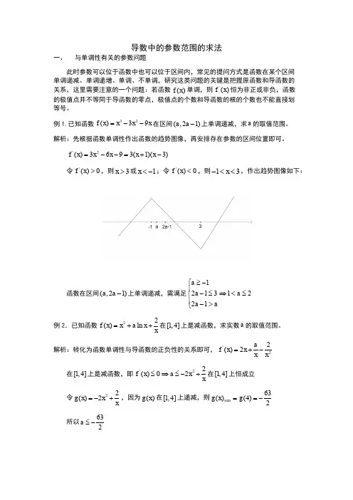 高三二轮复习专题导数中参数范围的求法