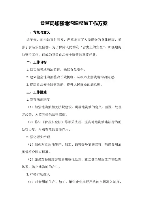 食监局加强地沟油整治工作方案
