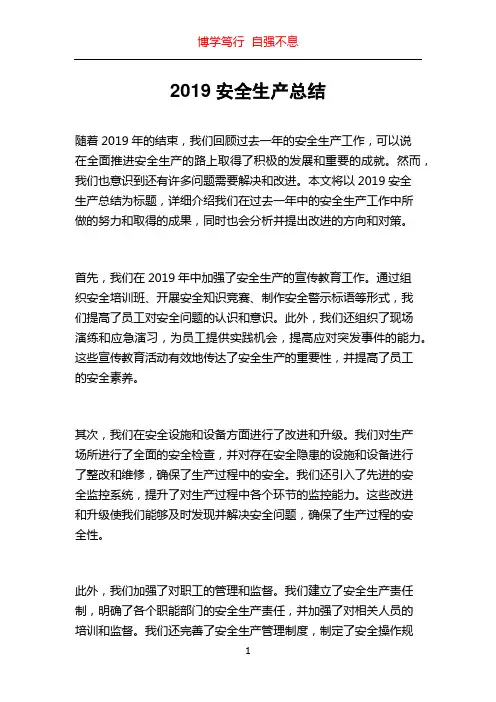 2019安全生产总结