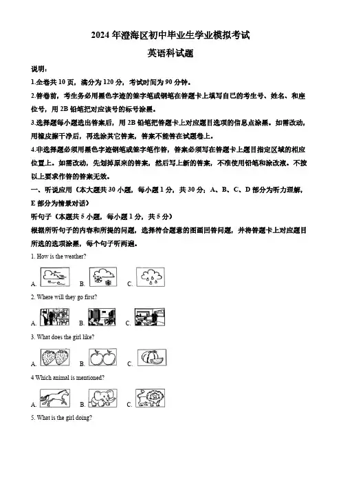 2024年广东省汕头市澄海区中考一模英语试题(原卷版)