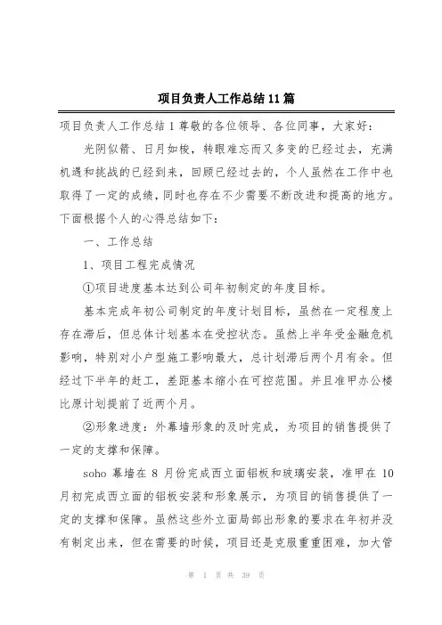 项目负责人工作总结11篇