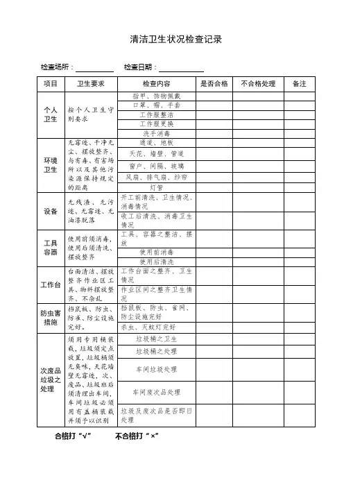 规范版：清洁卫生状况检查记录