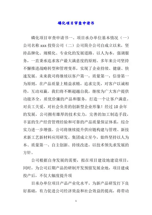 磷化项目审查申请书word