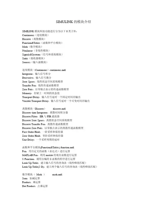 SIMULINK的模块介绍