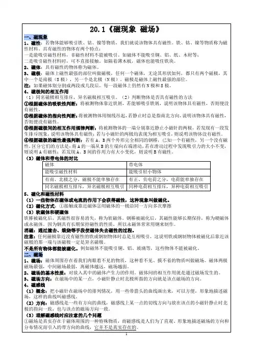 20.1《磁现象+磁场》知识点+练习-2024-2025学年人教版物理九年级全一册