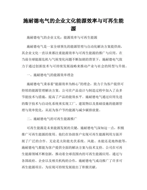 施耐德电气的企业文化能源效率与可再生能源