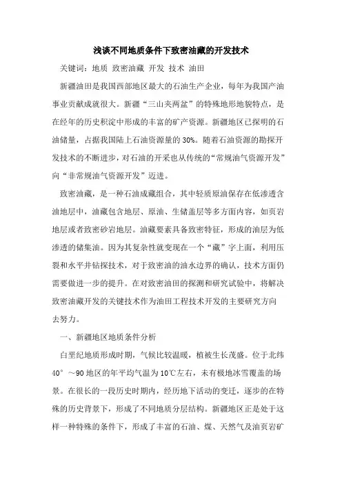 不同地质条件下致密油藏的开发技术