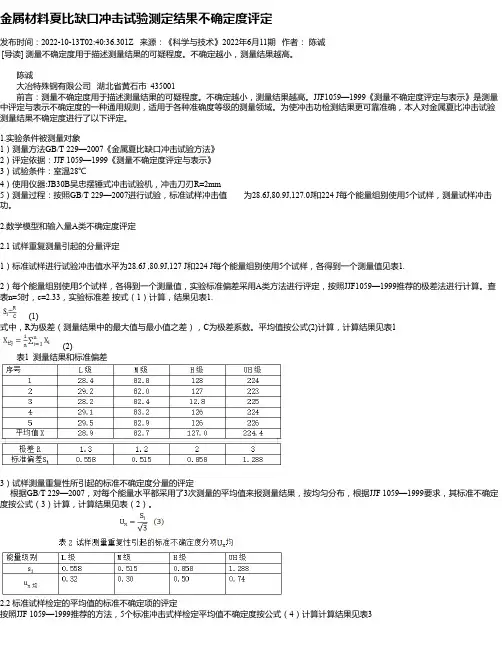 金属材料夏比缺口冲击试验测定结果不确定度评定