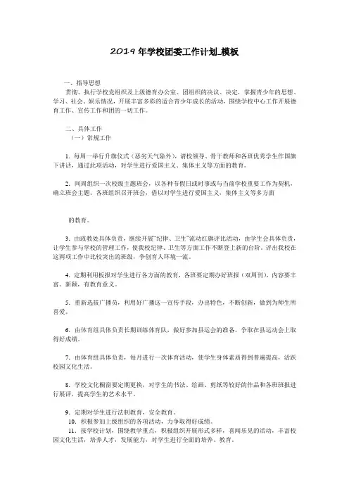 2019年学校团委工作计划_模板