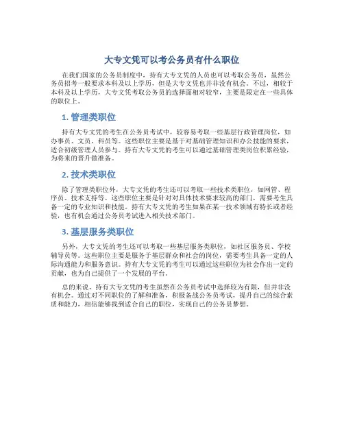 大专文凭可以考公务员有什么职位