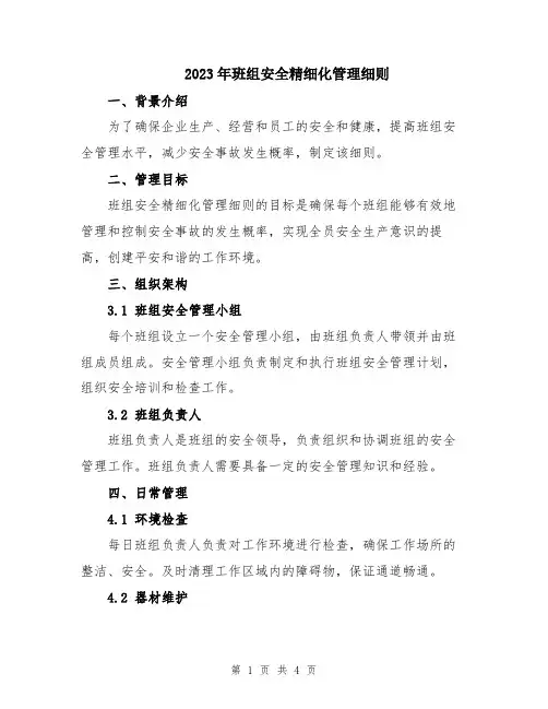 2023年班组安全精细化管理细则