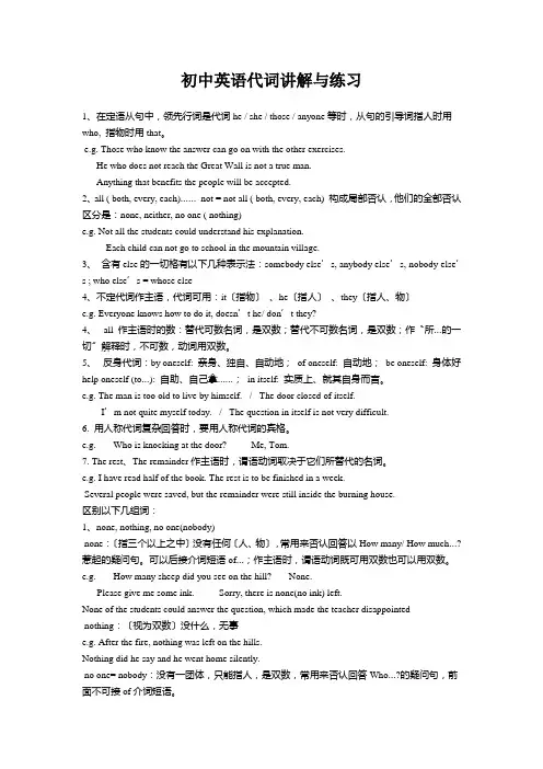 初中英语代词讲解与练习