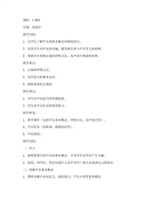 选课声乐教案范文模板