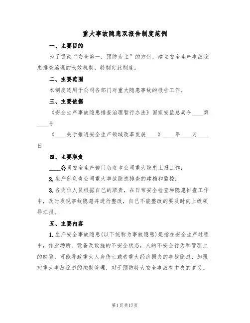 重大事故隐患双报告制度范例(6篇)