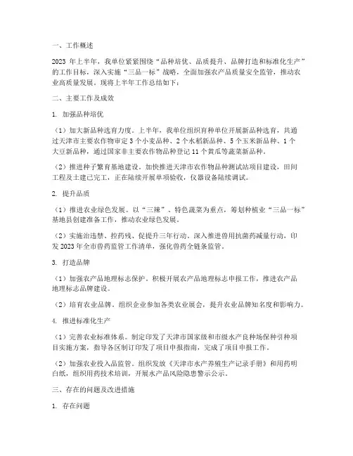 三品一标上半年工作总结