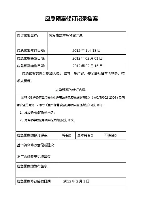 应急预案修订记录档案