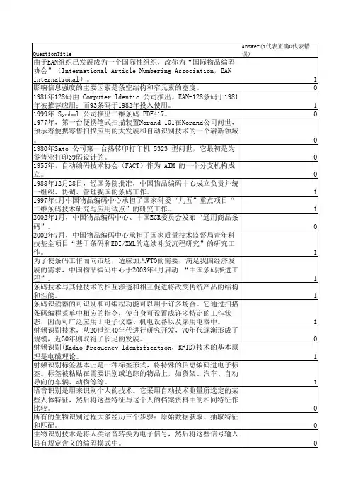 条码考试资料判断题模板