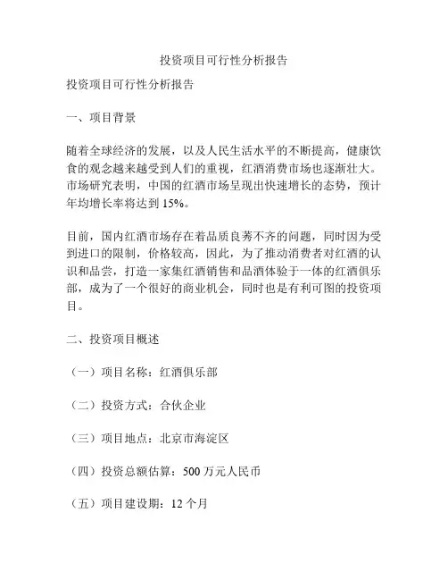 投资项目可行性分析报告