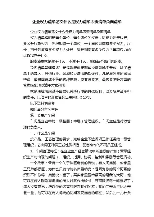 企业权力清单范文什么是权力清单职责清单负面清单